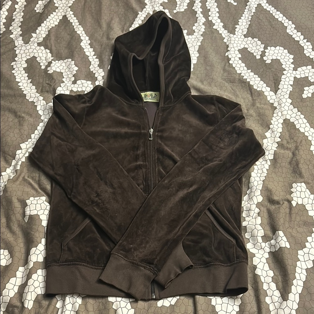 Juicy Couture Brown Velour zip up Hoodie vintage Large L